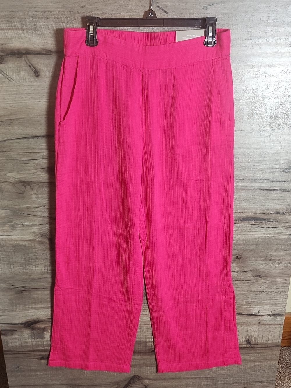Soft Surroundings Cotton Gauze Wide Leg Split Hem Pants In Bright Pink